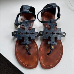 Tory Burch Navy and Brown Sandals